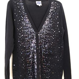 Sparkly Black V-Neck Cardigan - Medium